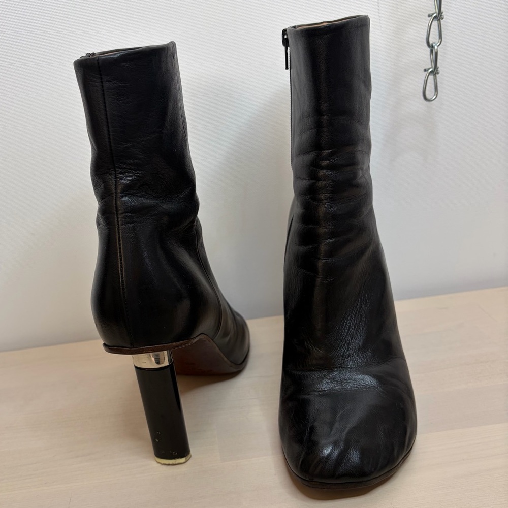 Vetements Black Leather Mid-Calf Heeled Zip Boots